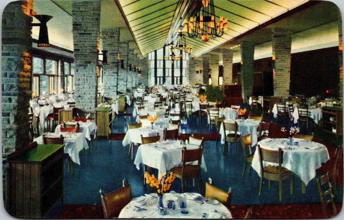 Canada AB Jasper National Park Lodge Hotel Dining Room \'57 MCM Sconces Postcard 