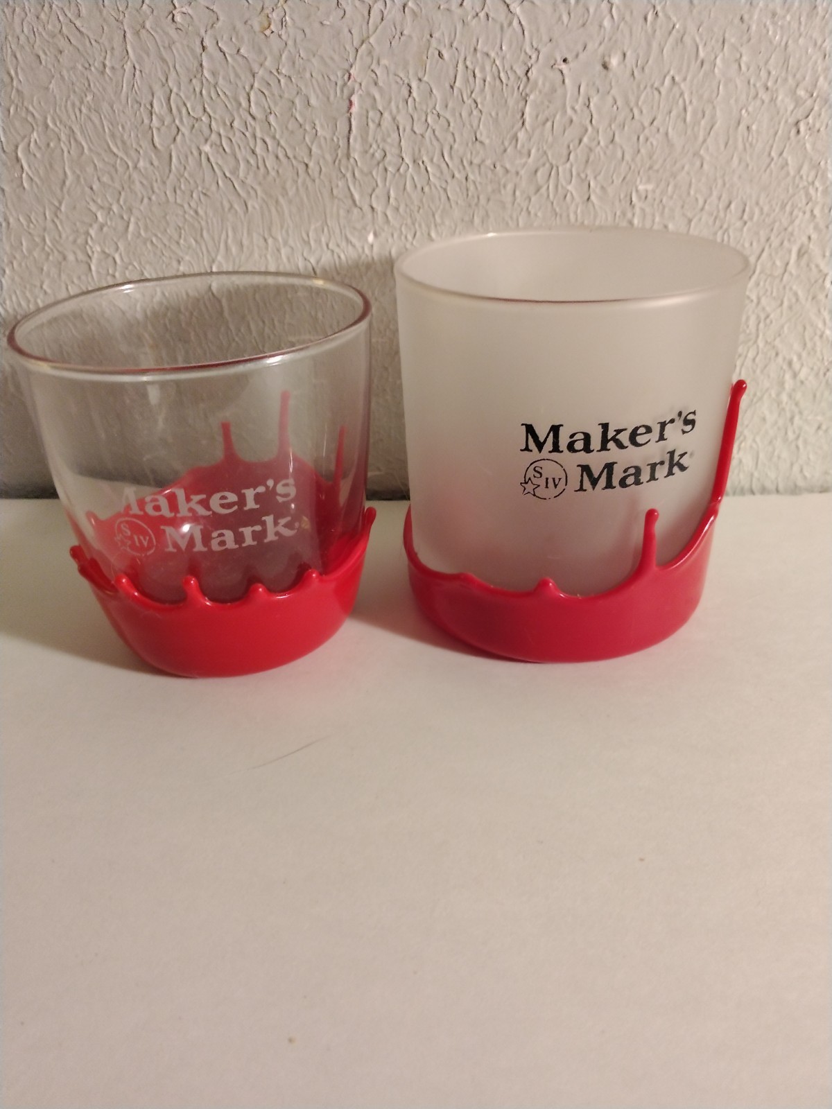 2 Maker's Mark Dipped Red Wax Low Ball Glasses, Frosted Bourbon America's Spirit