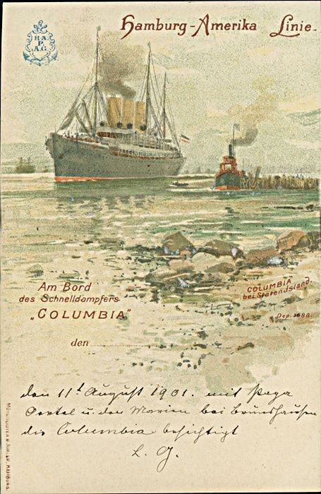 Postcard Hamburg America Line On Board Speed Steamer Columbia 1901 (b258) Postcard Hamburg America Line On Board Speed Steamer Columbia 1901 (b258)