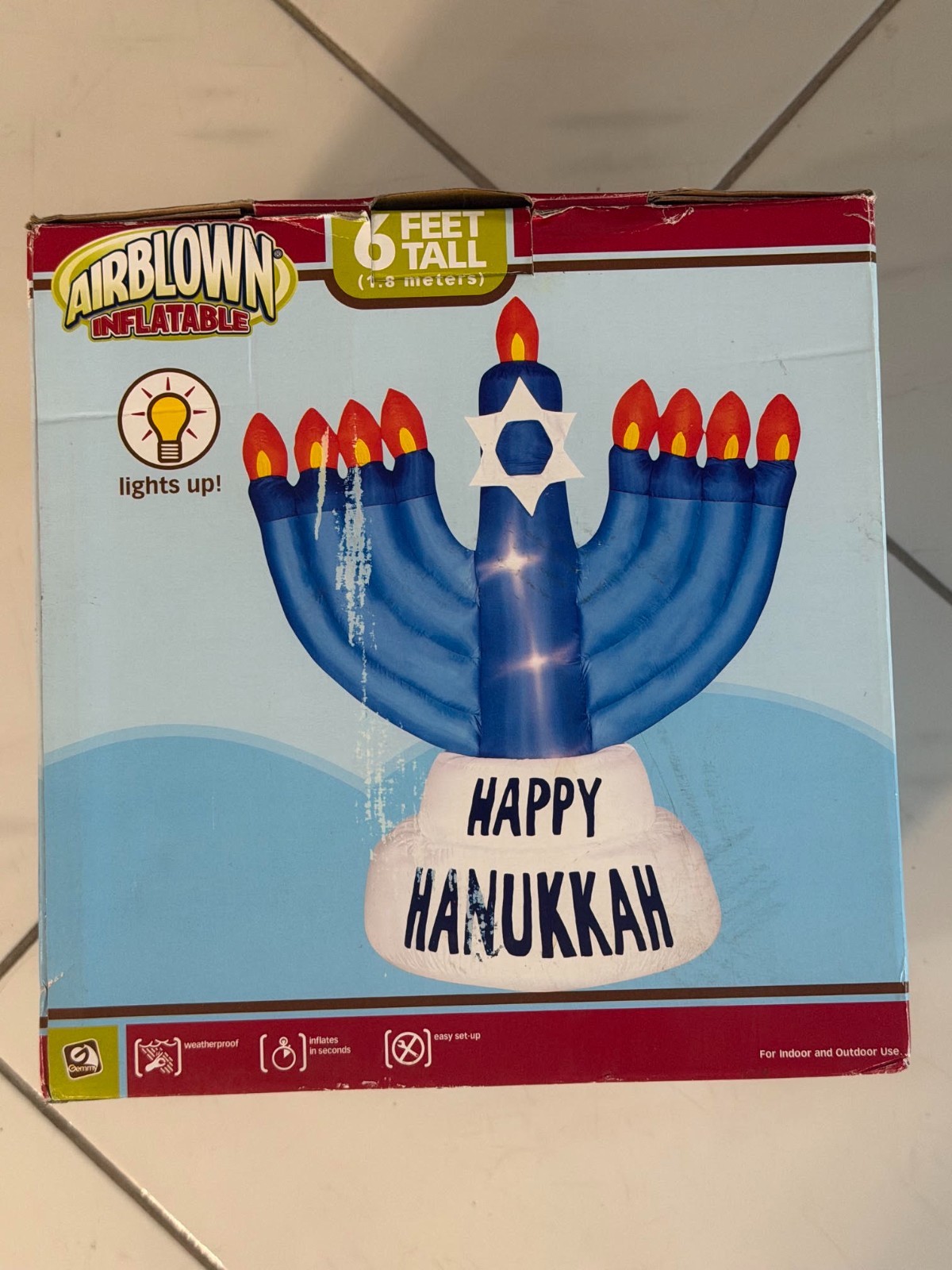 Vintage Gemmy 6' Airblown Happy Hanukkah Festival of Lights Menorah Inflatable Vintage Gemmy 6' Airblown Happy Hanukkah Festival of Lights Menorah Inflatable
