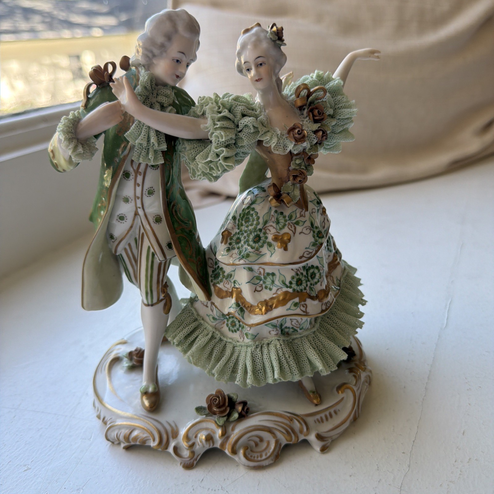 Antique Mueller Volkstedt Dresden Dancing Couple Figurine RARE color π Antique Mueller Volkstedt Dresden Dancing Couple Figurine RARE color π