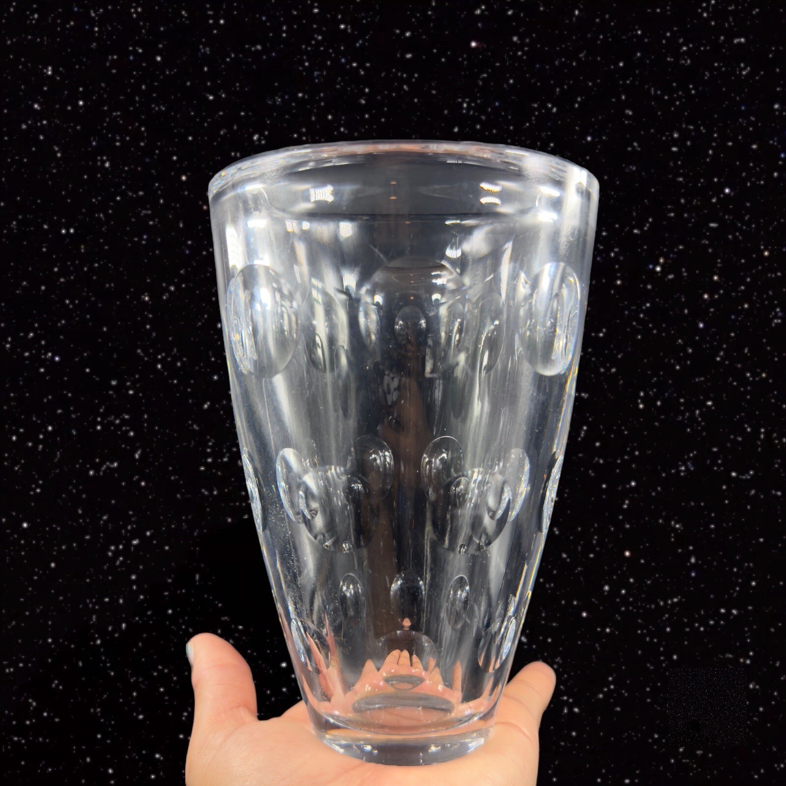 Vintage Clear Heavy Glass Crystal Vase Round Dots All Over Thick Glass Vase VTG