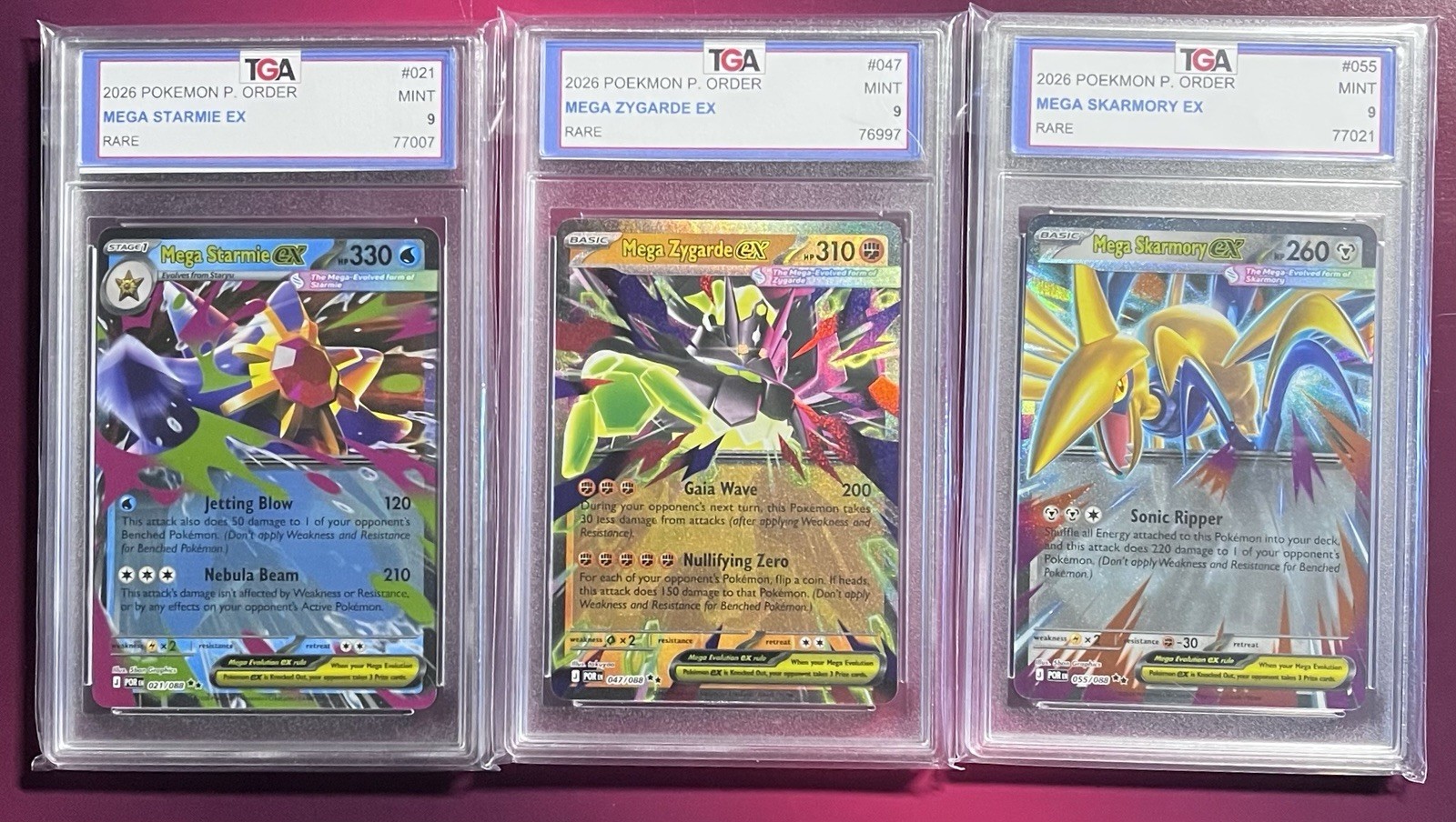 2026 Pokemon Perfect Order Rare 3-Card Graded Lot TGA 9 Mint 21,47,55 2026 Pokemon Perfect Order Rare 3-Card Graded Lot TGA 9 Mint 21,47,55