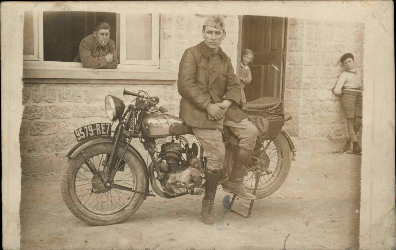 Courcy Motorcycle Club Soldier & Uniform MOTOCOMFORT on GAS TANK??? c1931 RPPC Courcy Motorcycle Club Soldier & Uniform MOTOCOMFORT on GAS TANK??? c1931 RPPC