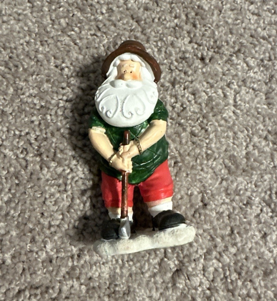 Merry Christmas Santa Figurine with Golf Club Green Shirt Merry Christmas Santa Figurine with Golf Club Green Shirt