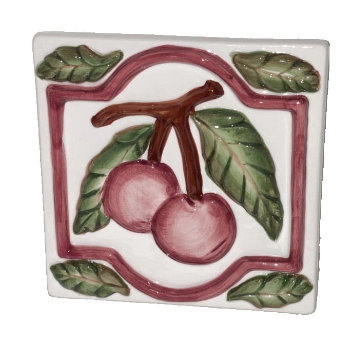 Fun Vintage Ceramic Treasure Craft Trivet Wall Art Cherries 6 1/2“ X 6 1/2“ Fun Vintage Ceramic Treasure Craft Trivet Wall Art Cherries 6 1/2“ X 6 1/2“