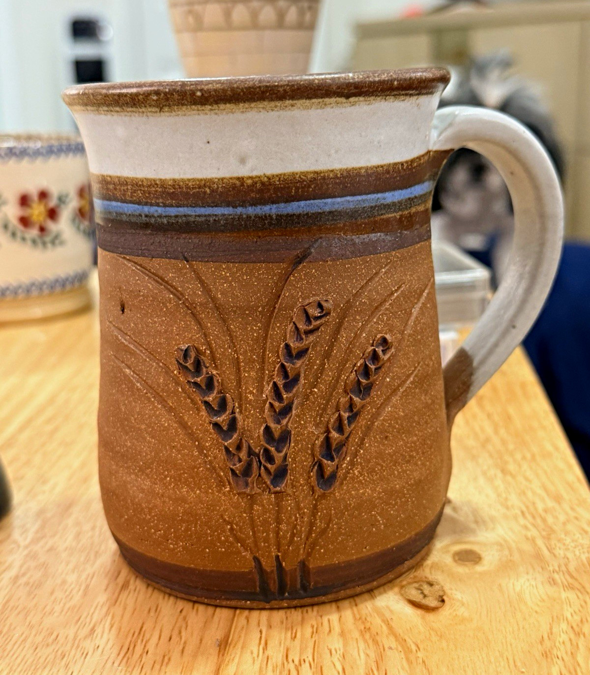 Vintage 1988 Kansas Studio Pottery Mug Signed Stoneware Wheat Design Handmade Vintage 1988 Kansas Studio Pottery Mug Signed Stoneware Wheat Design Handmade