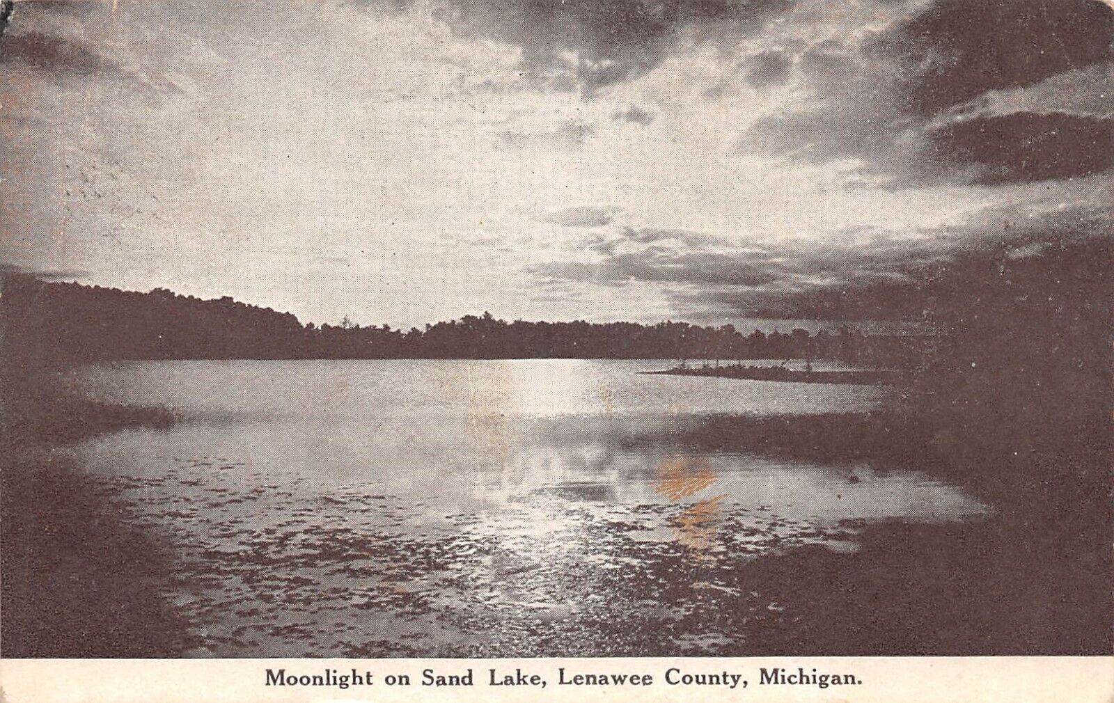 UPICK POSTCARD Moonlight on SAND LAKE Lenawee County Michigan 1910