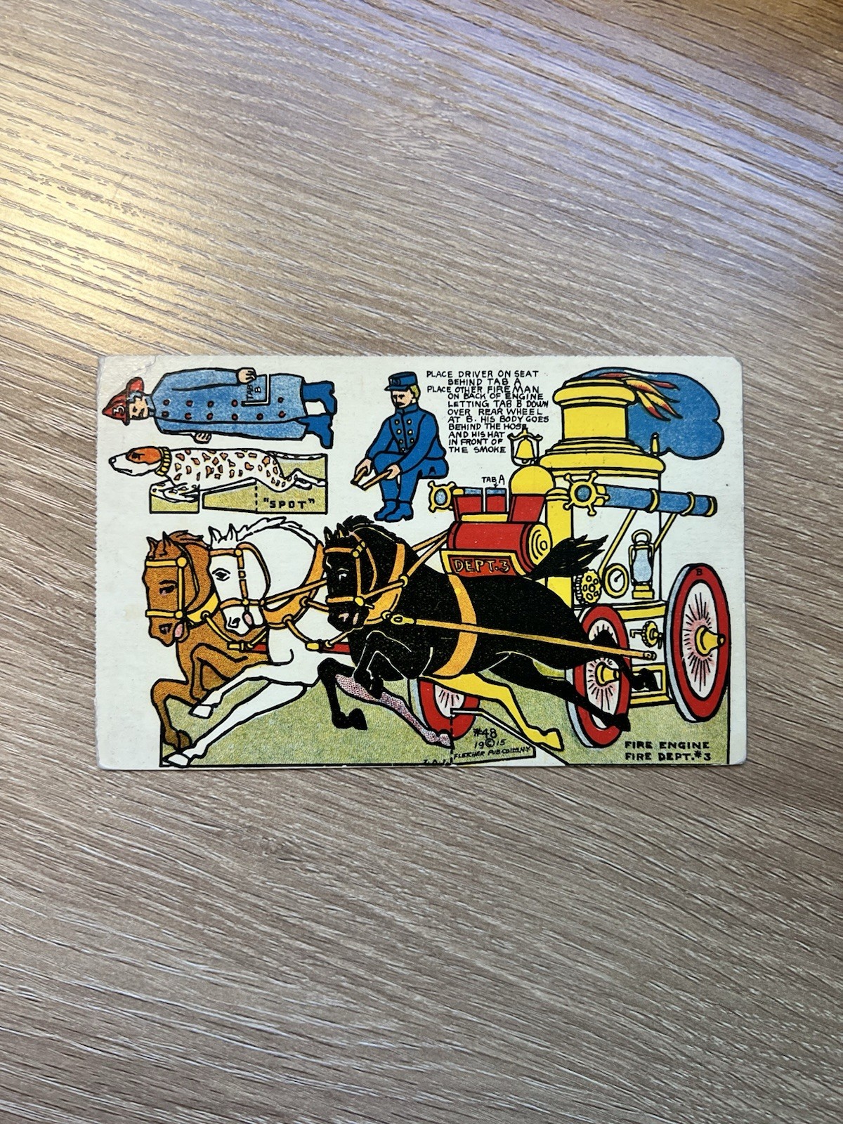 1914 J. Alan Fletcher Postcard #48 Cut Out Paper - Fire Engine Fire Dept 3 1914 J. Alan Fletcher Postcard #48 Cut Out Paper - Fire Engine Fire Dept 3