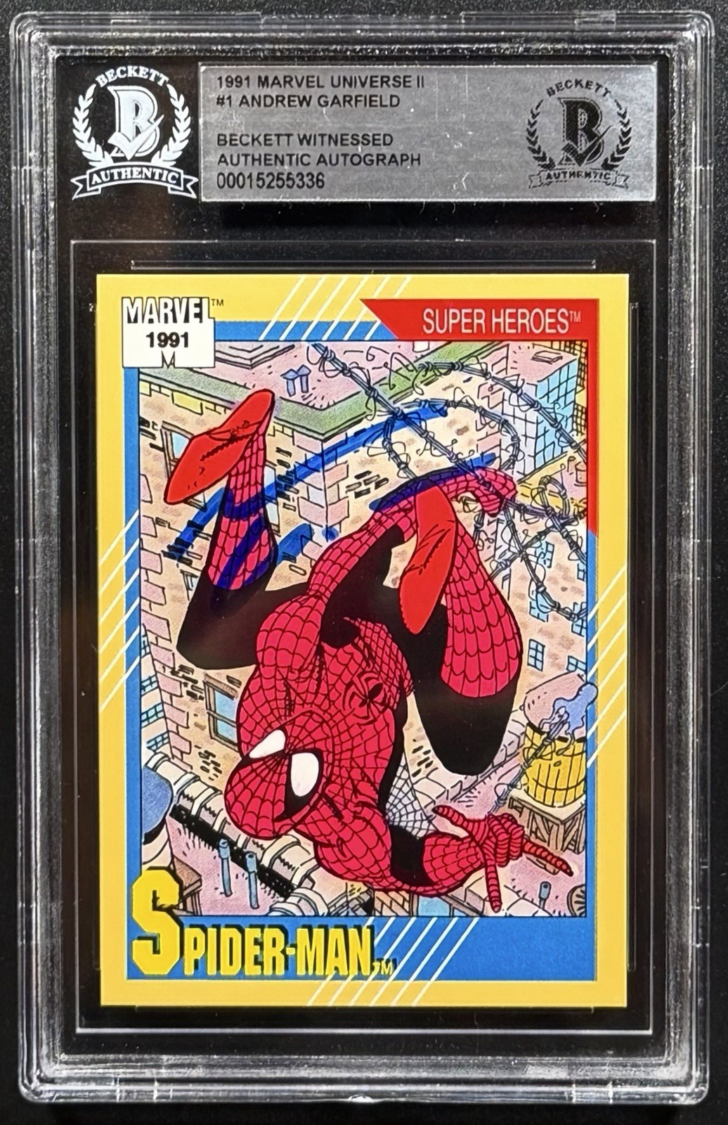 Andrew Garfield Signed 1991 Impel Marvel Universe Spider-Man Trading Card (BAS)