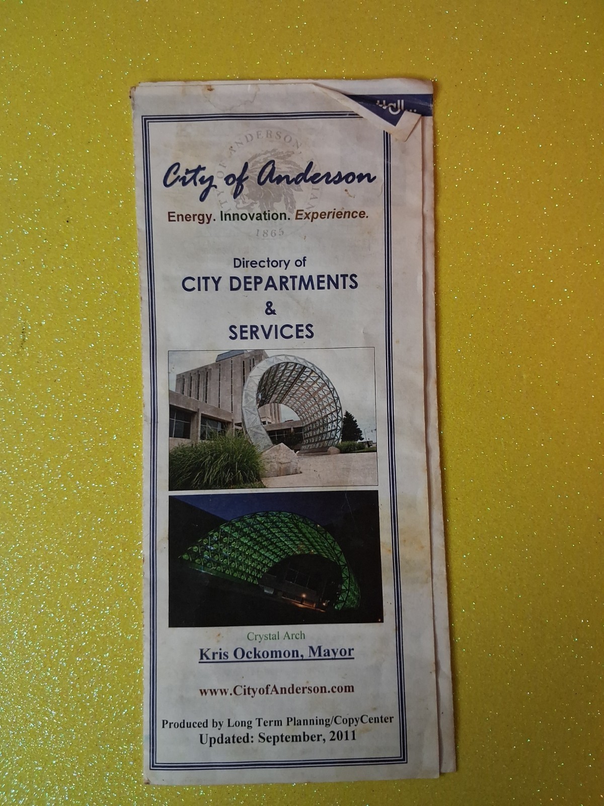 2011 Brochure, city of Anderson IN, depts and services, Kris Ockomon mayor