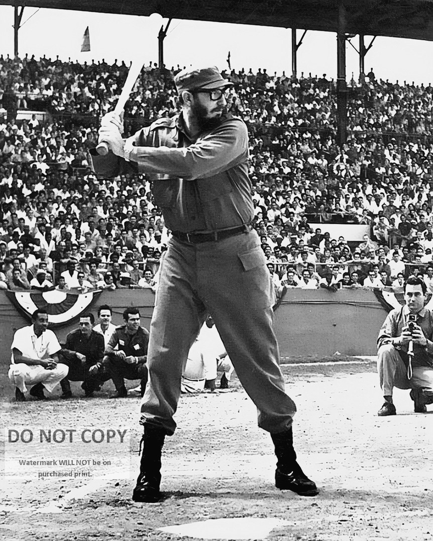 FIDEL CASTRO PLAYS BASEBALL IN HAVANA IN 1959 - 8X10 PHOTO (OP-029)