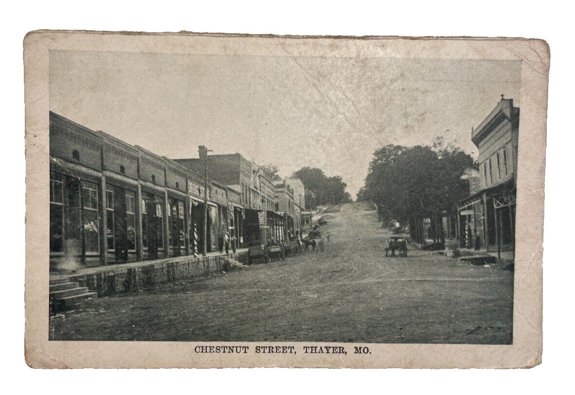 Main Street, stores, Chestnut Street, Thayer, MO Missouri Oregon County postcard Main Street, stores, Chestnut Street, Thayer, MO Missouri Oregon County postcard
