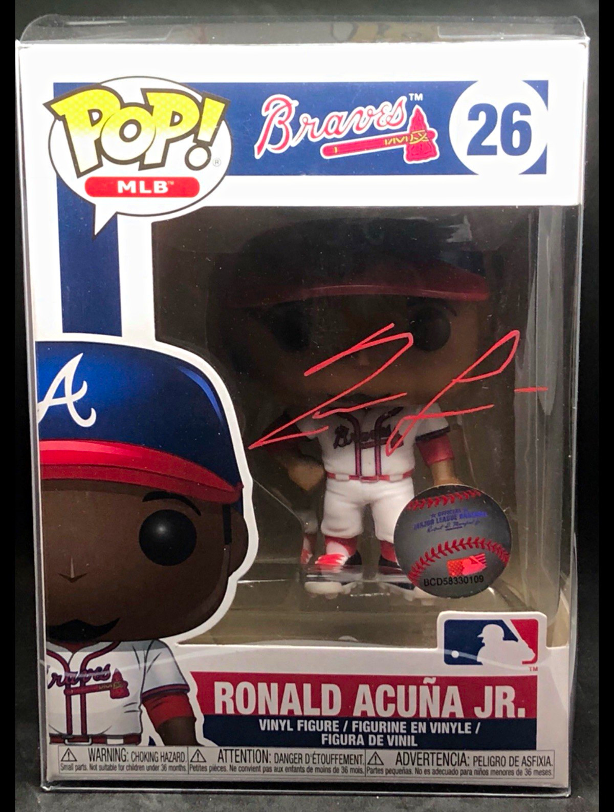 Funko Pop MLB Ronald Acuña Jr. #26 Autographed Vinyl Figure JSA KK67596 w/Bonus Funko Pop MLB Ronald Acuña Jr. #26 Autographed Vinyl Figure JSA KK67596 w/Bonus