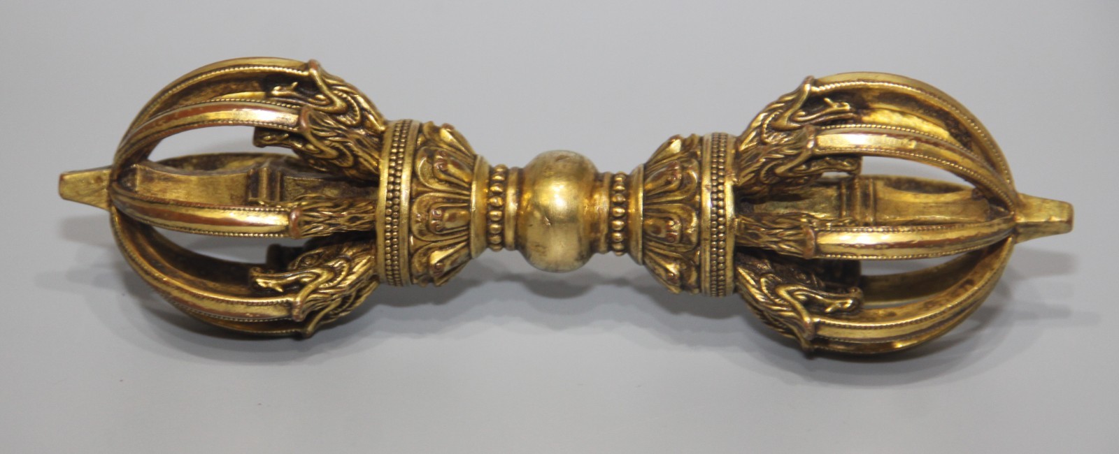 Wonderful Real Tibet Vintage Old Buddhist Gilted Copper Nine Pronged Vajra Dorje