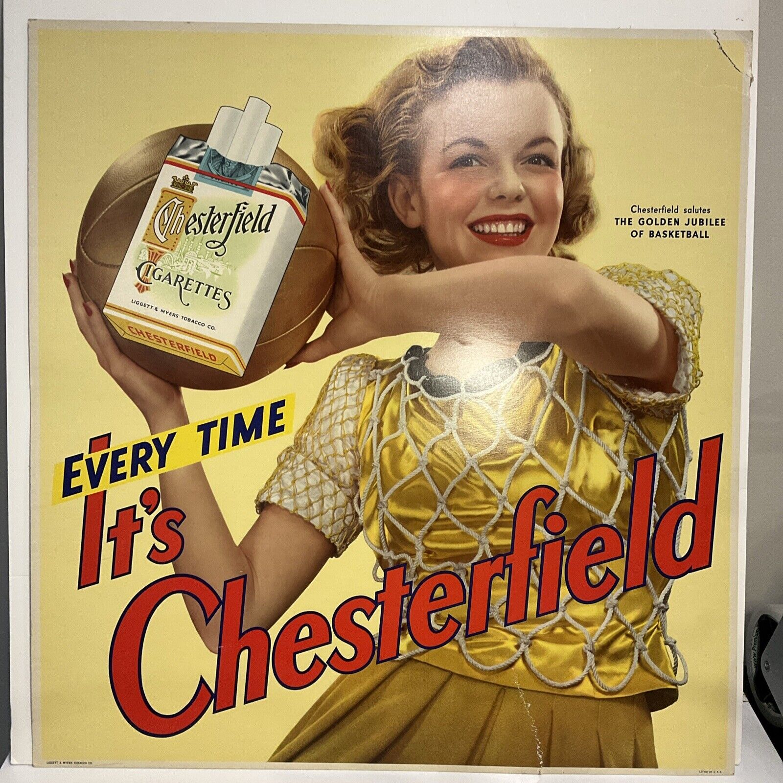 Vintage Original Chesterfield Cigarettes Basketball Girl Sign Liggett & Myers Co