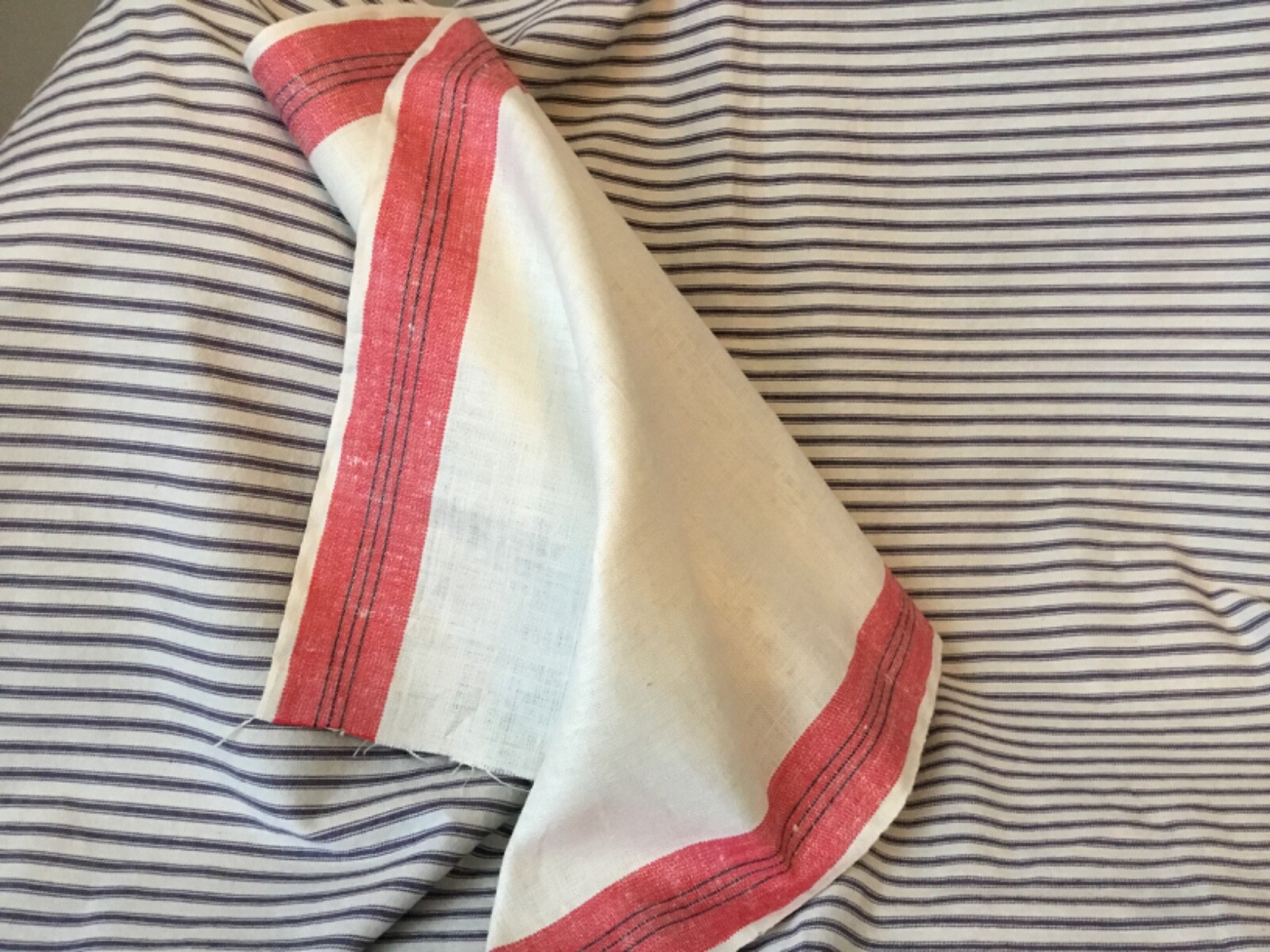 Vtg red stripe LINEN TOWEL FABRIC Cottage Farmhouse French County ~Sold by Yard Vtg red stripe LINEN TOWEL FABRIC Cottage Farmhouse French County ~Sold by Yard