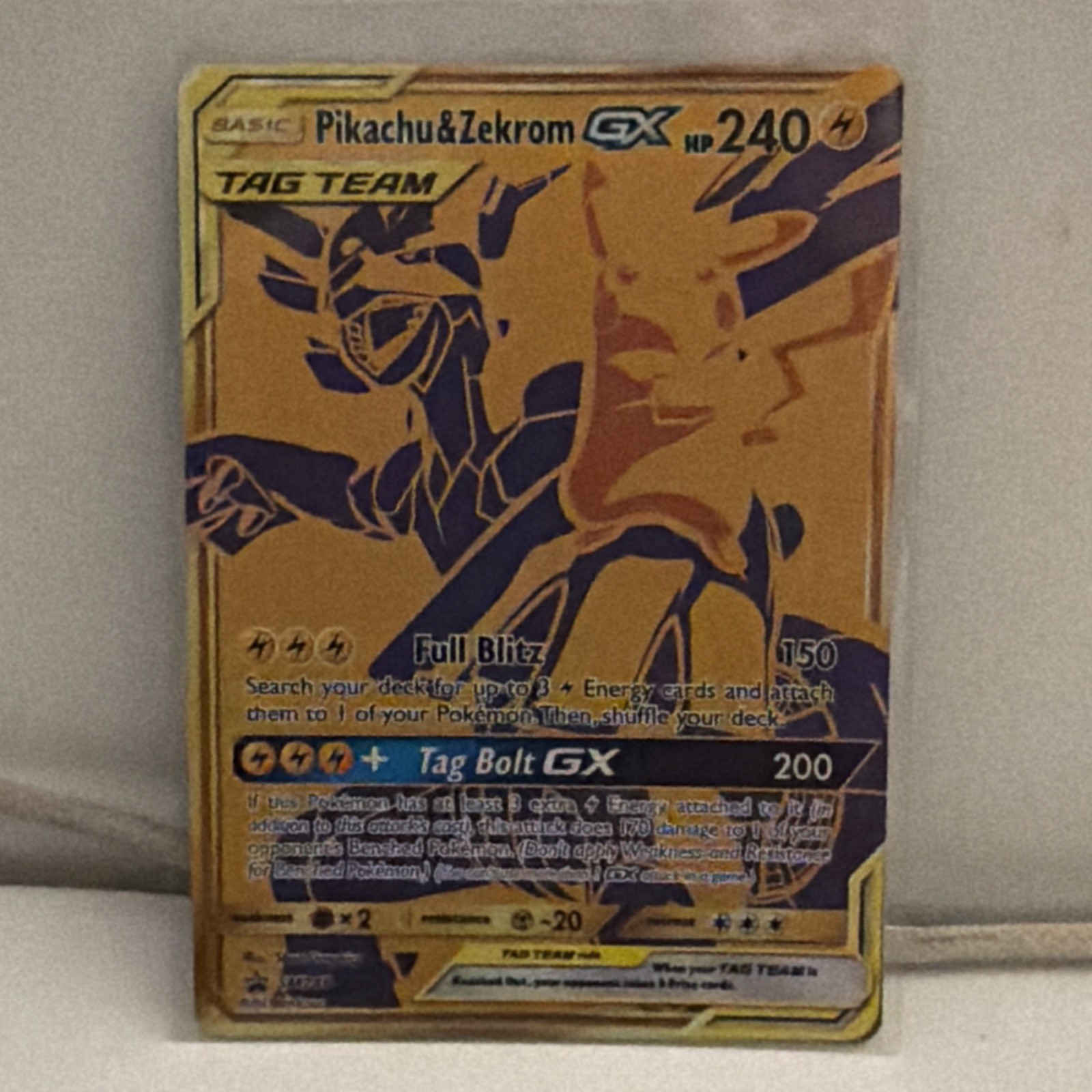 Pokemon Card Pikachu & Zekrom GX Gold Promo SM248 Full Art Textured Rare MINT Pokemon Card Pikachu & Zekrom GX Gold Promo SM248 Full Art Textured Rare MINT