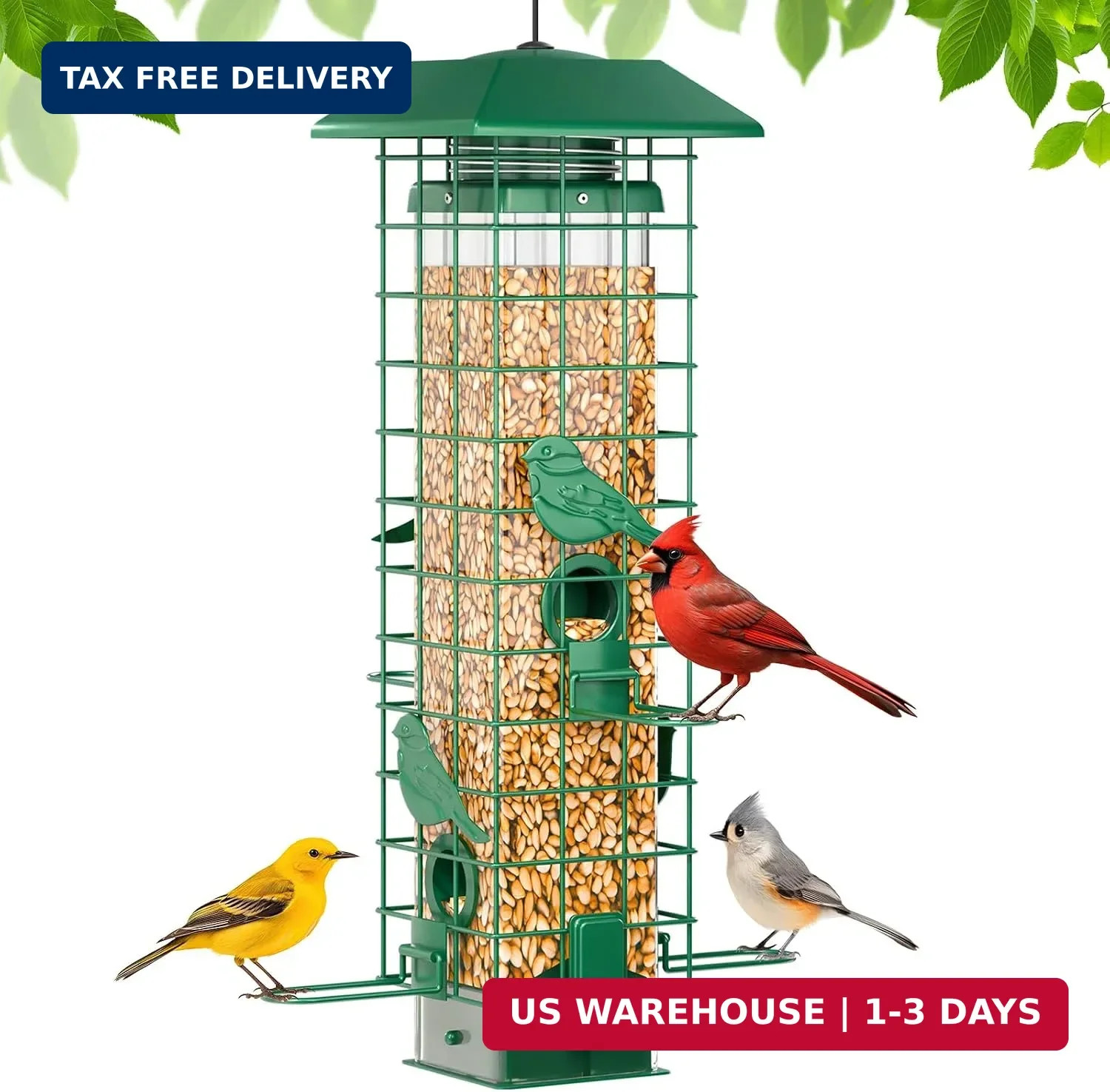 Squirrel Proof Bird Feeder, Metal Bird Feeders for Outdoors Hanging, Weight Acti