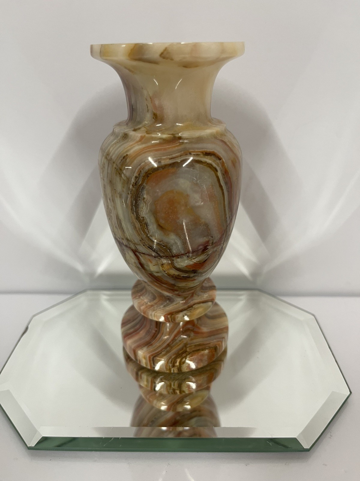 Vintage Onyx Marble Brown, Green, Tan Banded Vase 5” tall Vintage Onyx Marble Brown, Green, Tan Banded Vase 5” tall
