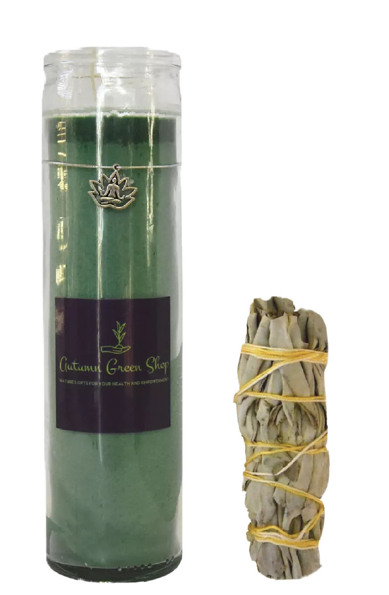 Money Candle With Premium White Sage Stick Wand Attracting Money, Abundance, Money Candle With Premium White Sage Stick Wand Attracting Money, Abundance,