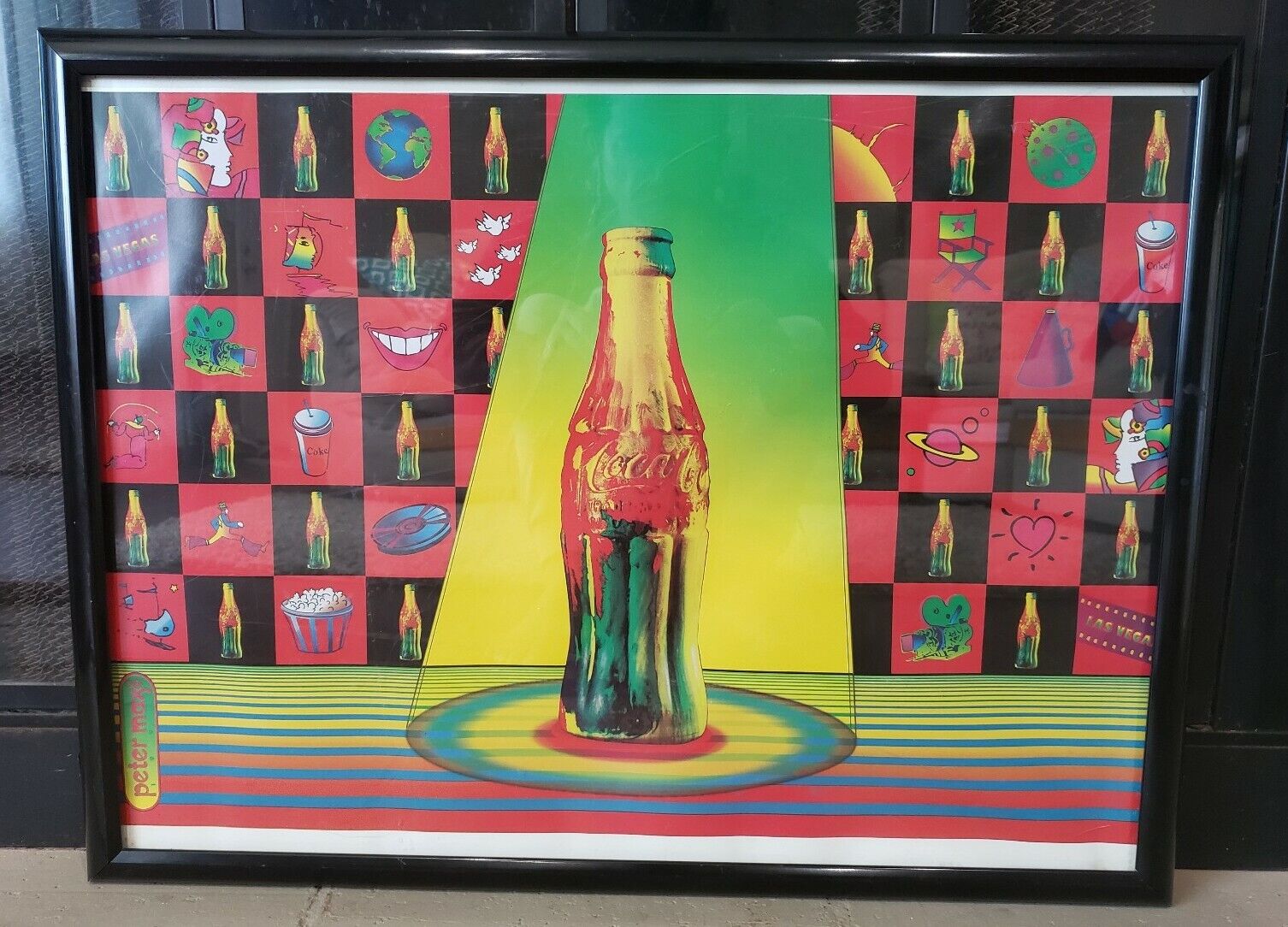 Rare Peter Max Coca Cola Original Coke Bottle Poster Art Framed Colorful 25\