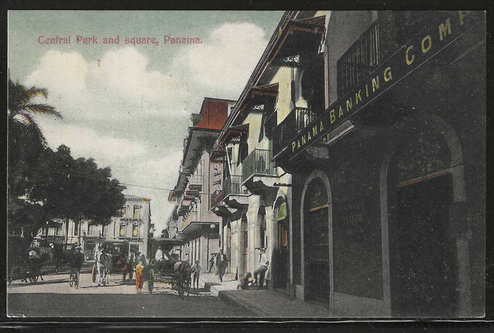 Central Park and Square, Panama, Early Postcard, Used in 1908