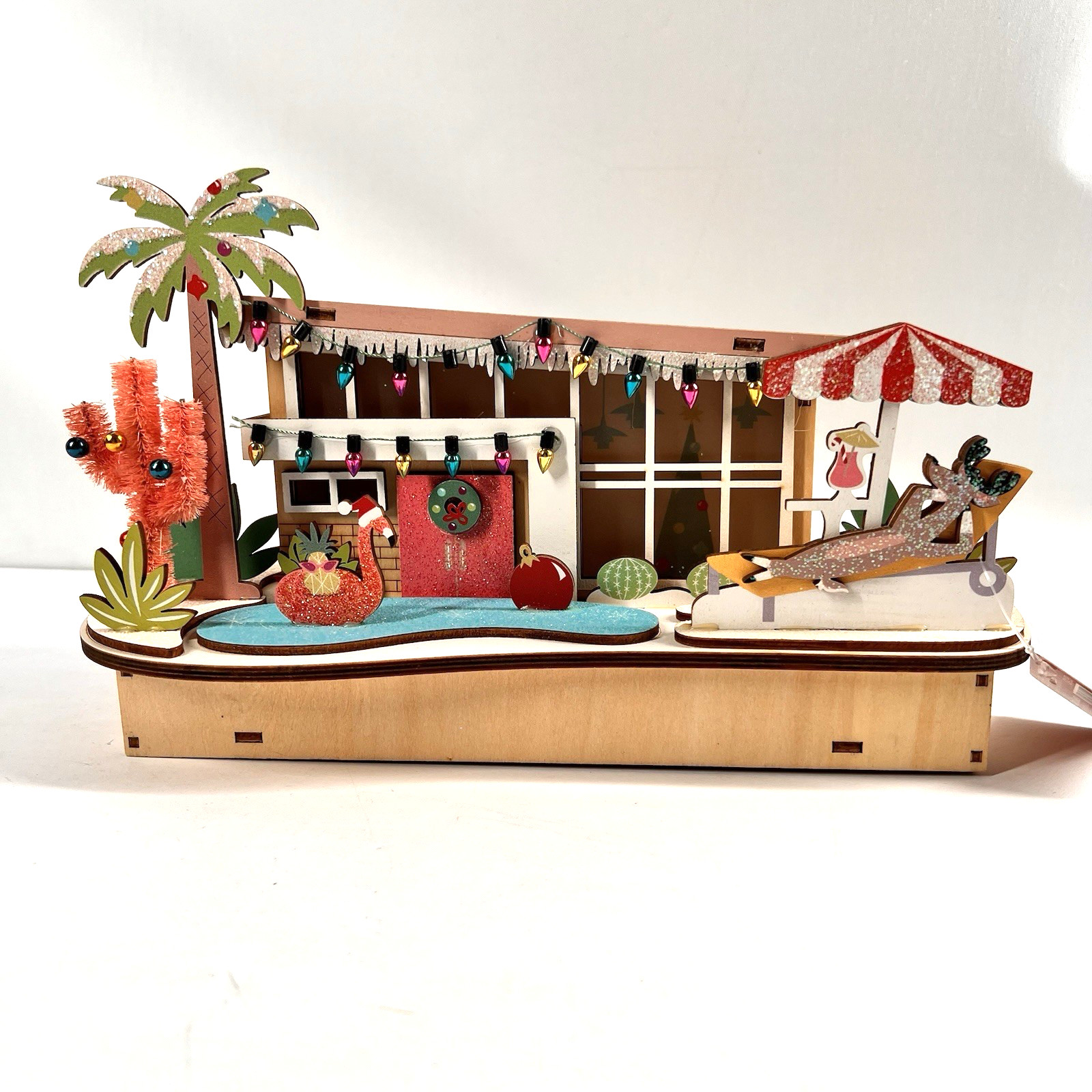 World Market 2022 HOUSE WITH POOL Lighted MCM Wood LED Mid Century Christmas
