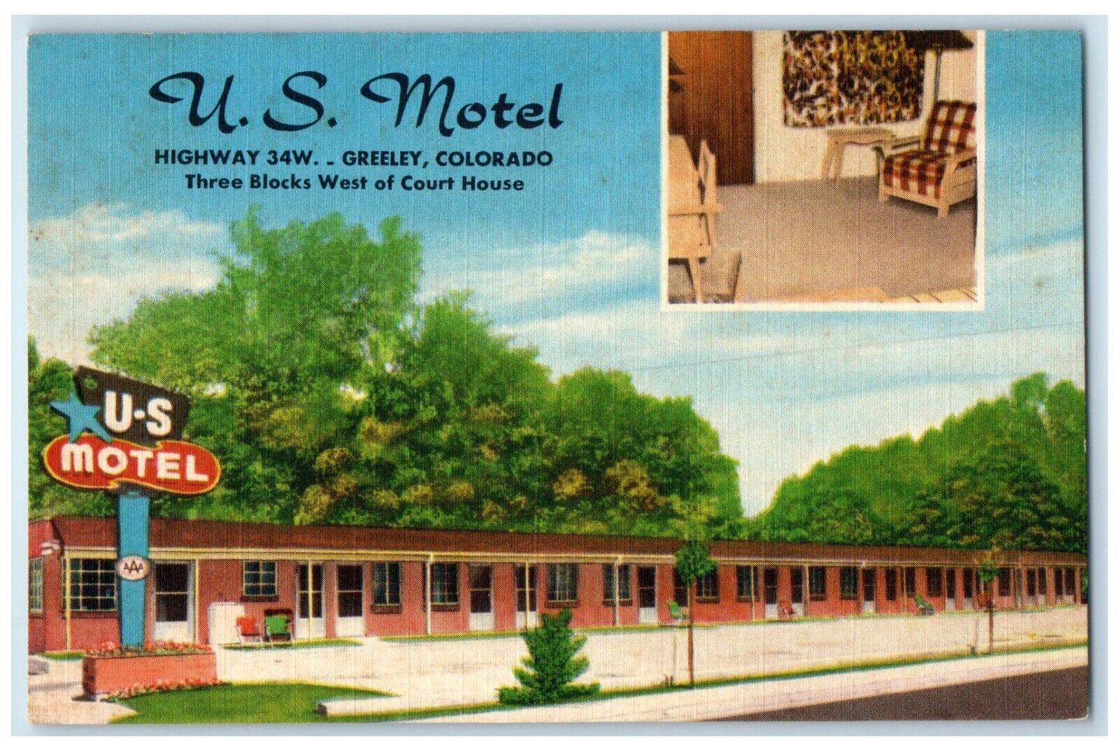 c1940 US Motel Highway Exterior View Building Greeley Colorado Vintage Postcard