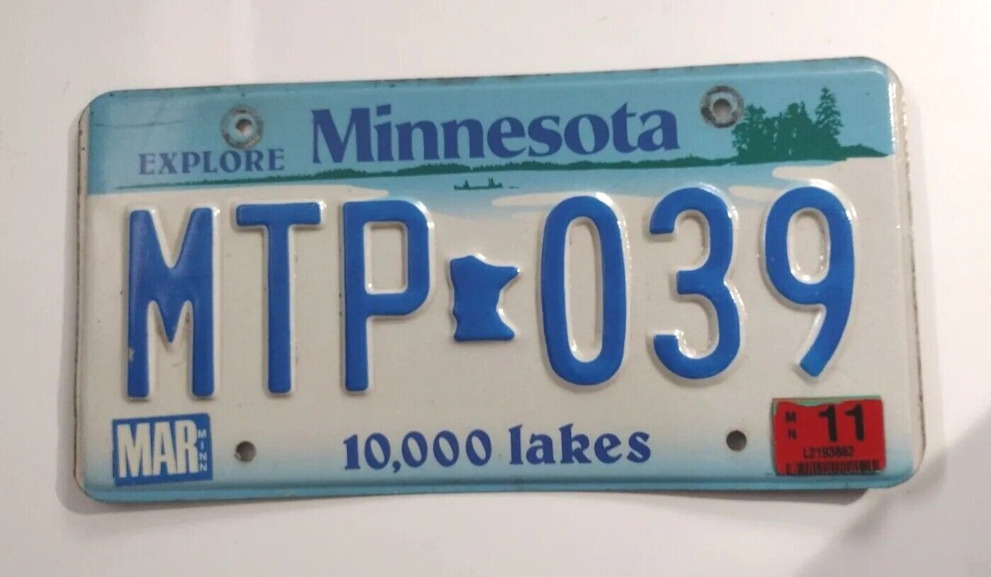 Vintage 2011 Minnesota License Plate MTP 039 10,000 Lakes Decor Garage Collector