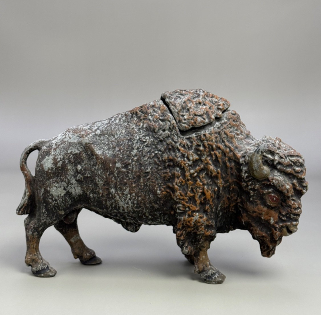 Antique Circa 1900 Cast Iron Bison Ink Well 8 Antique Circa 1900 Cast Iron Bison Ink Well 8