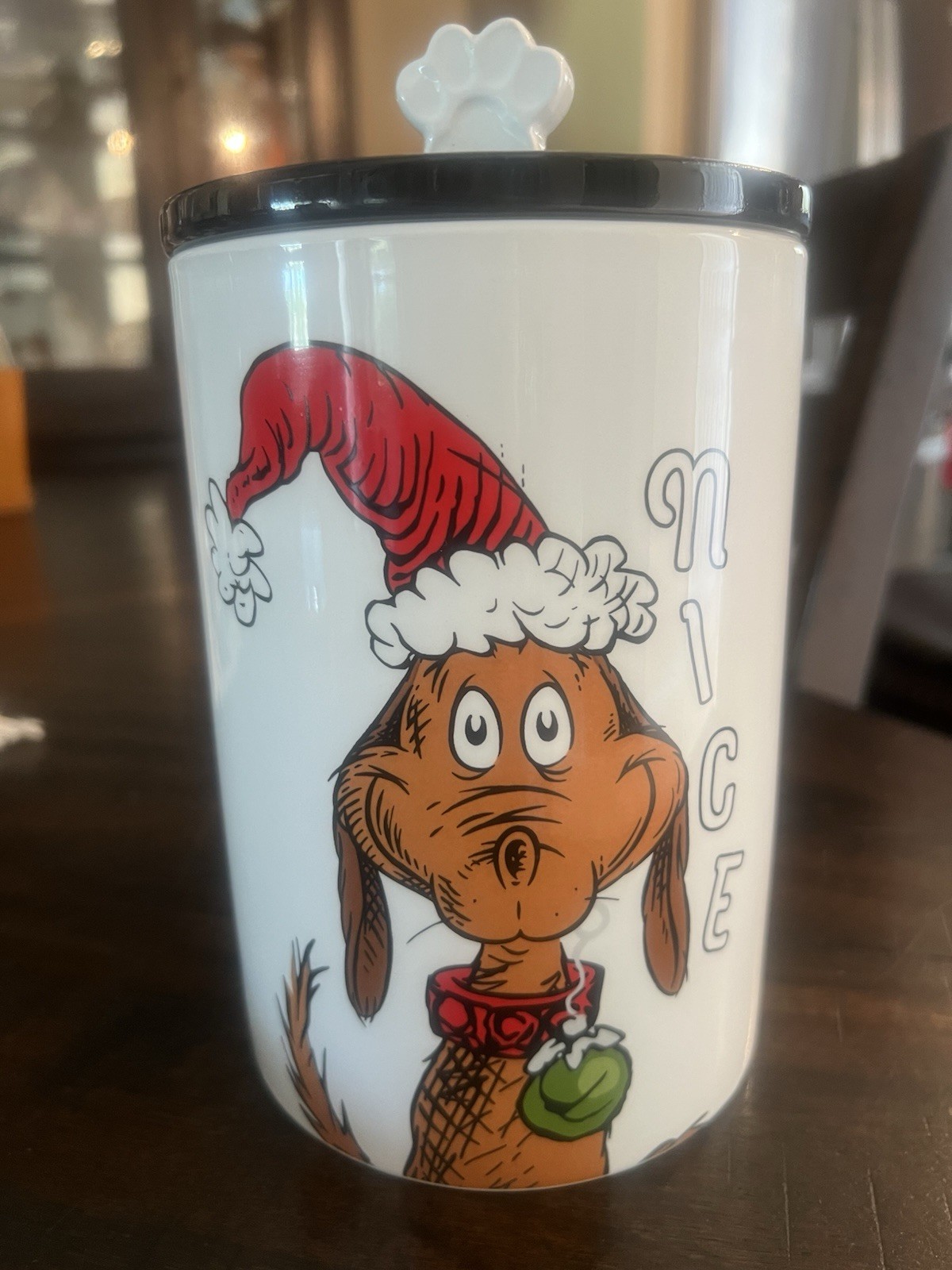 The Grinch & Max Naughty-Nice Double Sided Doggie Treat Jar Canister w/Paw Lid