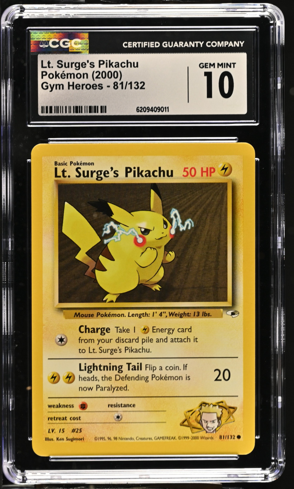 Pokemon TCG Lt. Surge\'s Pikachu Gym Heroes 81/132 CGC 10 Gem Mint Pokemon TCG Lt. Surge\'s Pikachu Gym Heroes 81/132 CGC 10 Gem Mint
