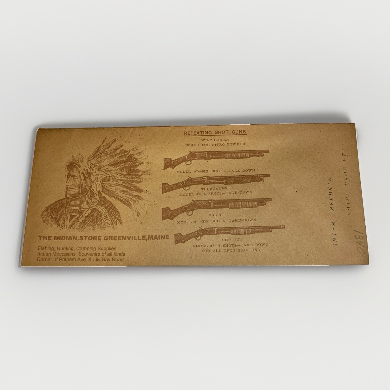 Antique WINCHESTER SIMMONS Arms ADVERTISING ENVELOPE Indian Store Maine 1920s AA Antique WINCHESTER SIMMONS Arms ADVERTISING ENVELOPE Indian Store Maine 1920s AA