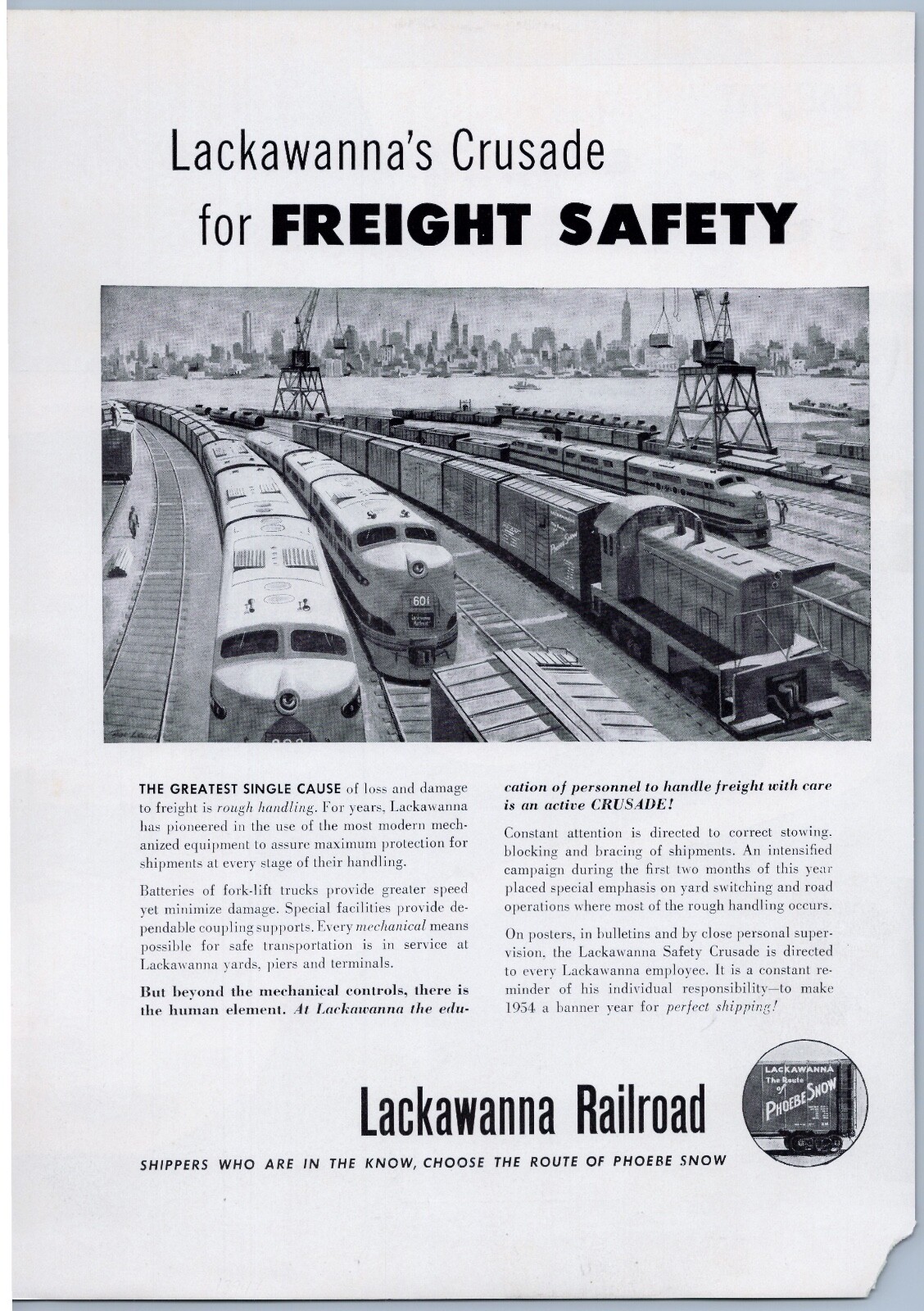 1954 Lackawanna Railroad Vintage Ad Freight Safety Train Yard Loss & Damage 1954 Lackawanna Railroad Vintage Ad Freight Safety Train Yard Loss & Damage