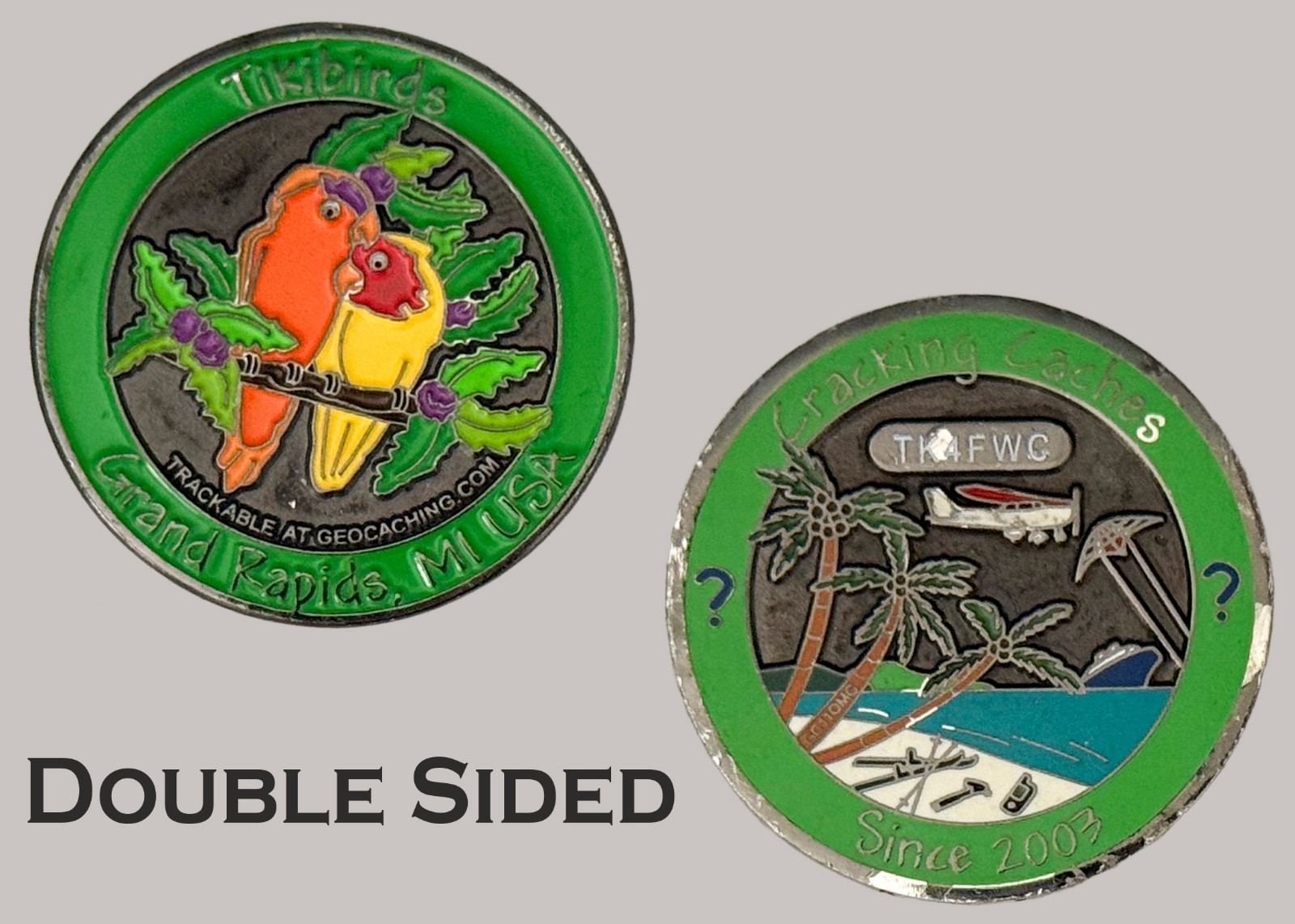 Tikibirds Grand Rapids MI Geocaching Double Sided Challenge Coin  J#46