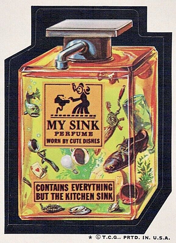 Topps 1974 Wacky Packages Sticker 6th Series My Sink Perfume Tan Back