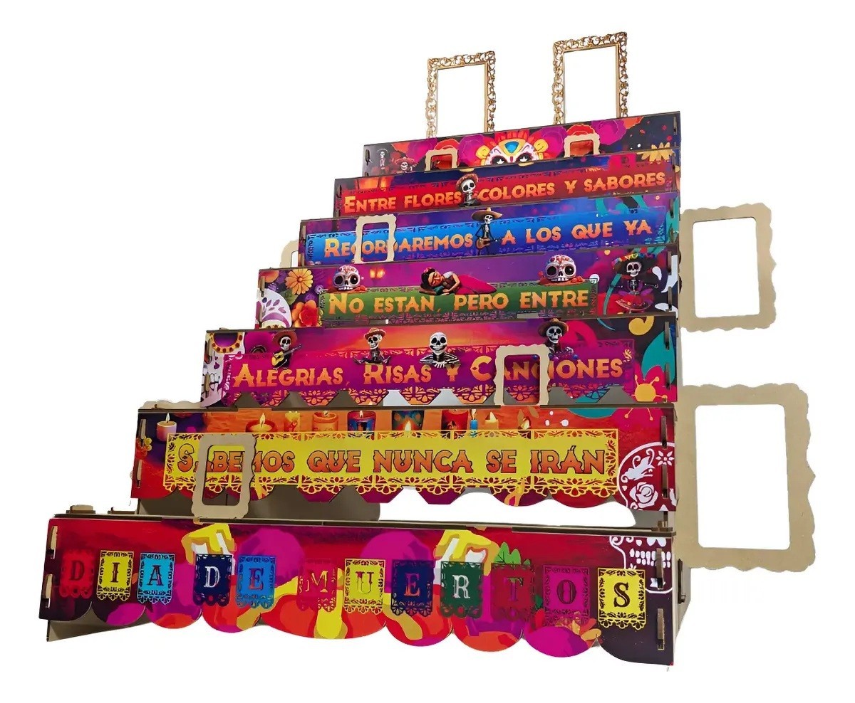 Halloween Day of the Dead Altar 7 Tier Dia de Muertos Ofrenda w/ Photo Frames