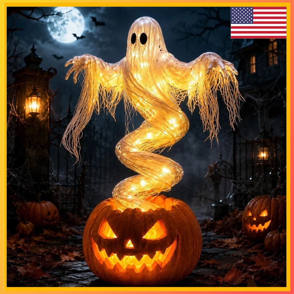 LED Swirling Ghost Pumpkin Yard Lamp | Lighted Halloween Garden Decor, Outdoor L