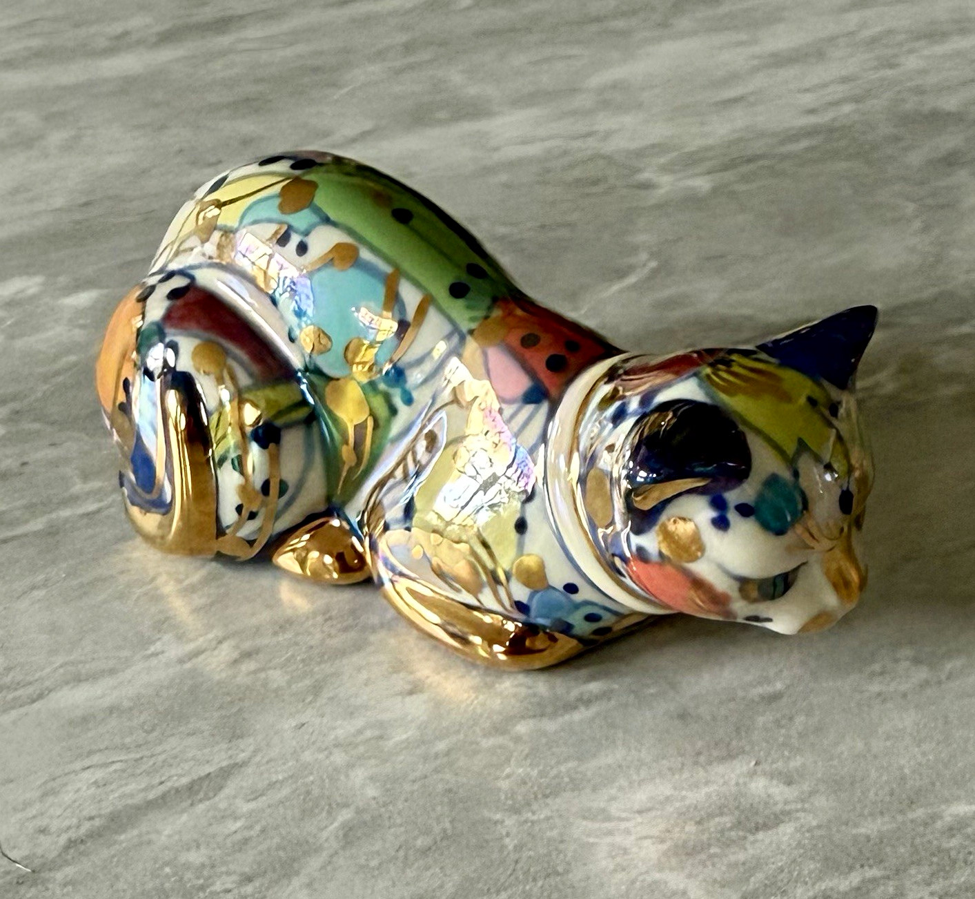Vintage 1999 Signed David Kuo Champlevé Studio Art Glass Enamel Cat Sculpture Vintage 1999 Signed David Kuo Champlevé Studio Art Glass Enamel Cat Sculpture
