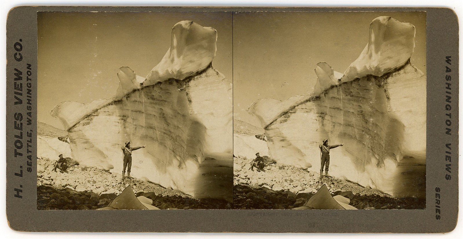 WASHINGTON STEREOVIEW - Mt Rainier - A Glacier Spring - HL Toles c1907