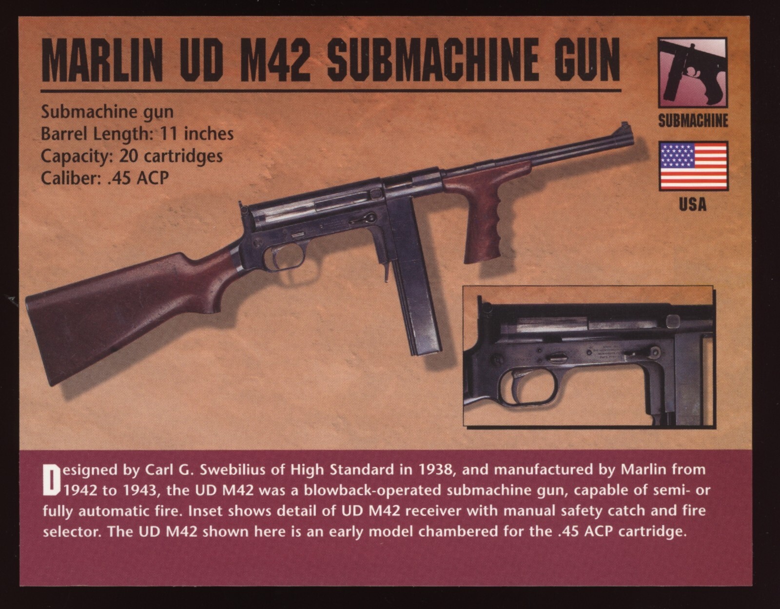 Marlin UD M42 Submachine Gun Atlas Classic Firearms Card Marlin UD M42 Submachine Gun Atlas Classic Firearms Card