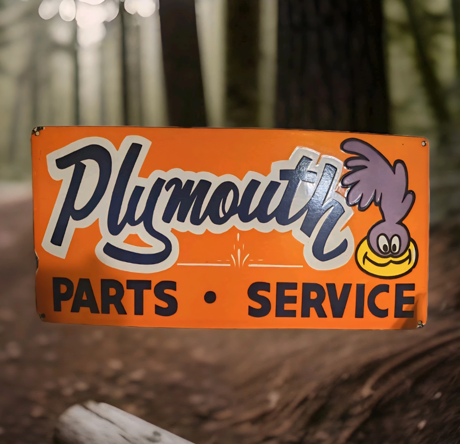 VINTAGE RARE LARGE PLYMOUTH SALES SERVICE STATION DEALER PORCELAIN METAL SIGN