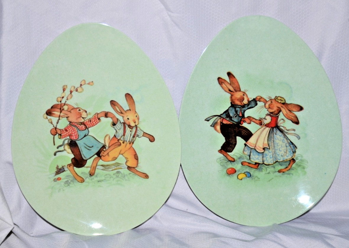 World Market egg shaped melamine bunny rabbit plates. set of 2