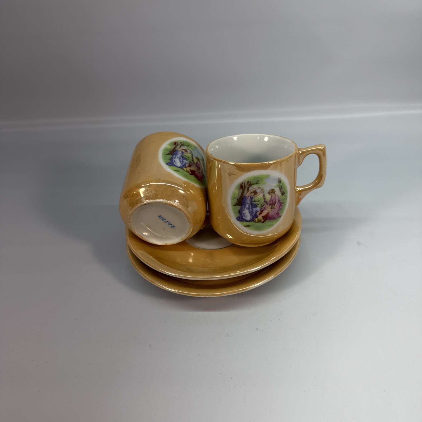 Set of 2 Vintage Lusterware Goddesses Demitasse Teacup and Saucer Made in Japan