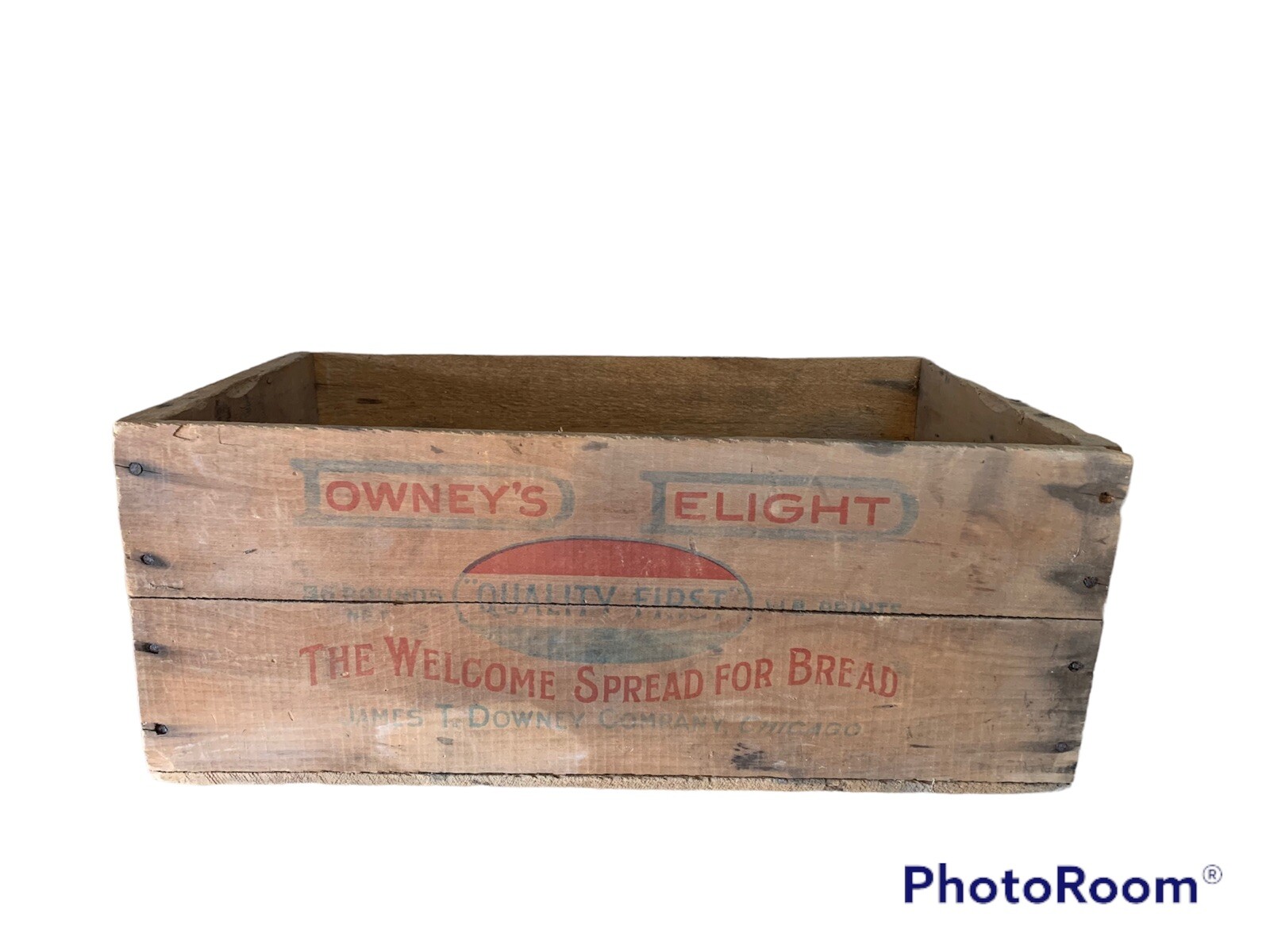 Vintage Owney’s Elight Spread 36lbs. Wood Box Crate Advertising Chicago Downey Vintage Owney’s Elight Spread 36lbs. Wood Box Crate Advertising Chicago Downey