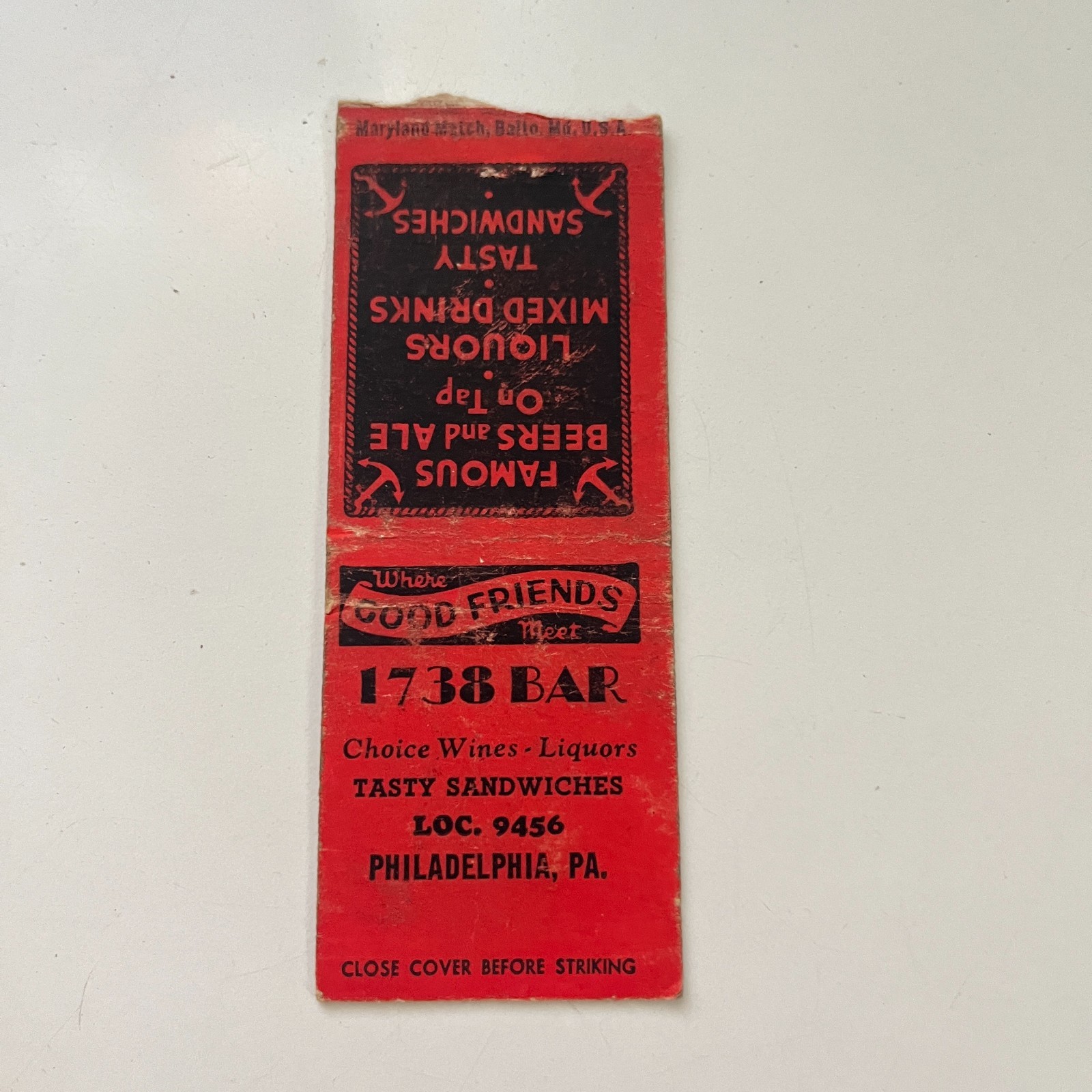1738 Bar Choice Wines 1946 Philadelphia PA Vintage Matchbook Cover TMB84-2 1738 Bar Choice Wines 1946 Philadelphia PA Vintage Matchbook Cover TMB84-2