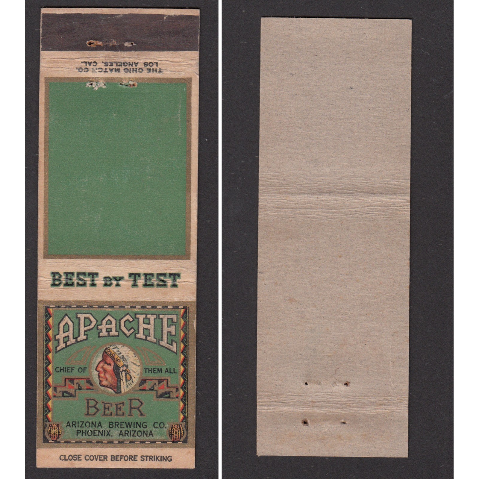 Apache Beer Phoenix AZ Very Rare Matchbook Cover Apache Beer Phoenix AZ Very Rare Matchbook Cover