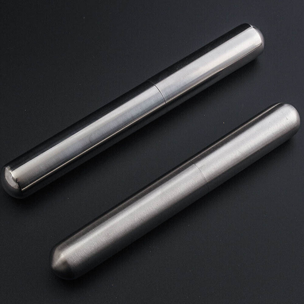 2X Silver Portable Cigar Tube Box Stainless Steel Single Cigarette Storage Case 2X Silver Portable Cigar Tube Box Stainless Steel Single Cigarette Storage Case