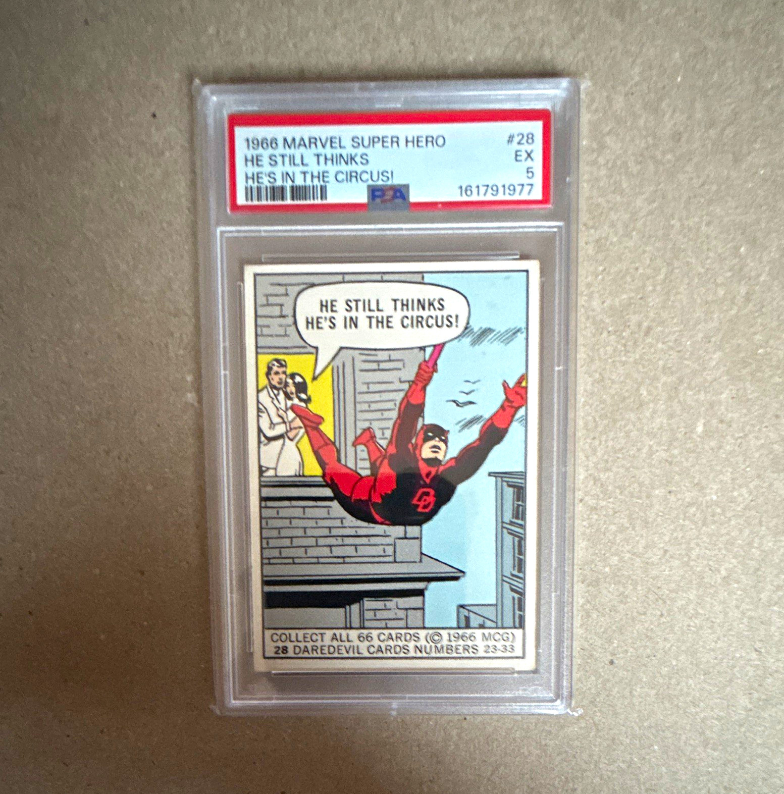 1966 Marvel Super Hero Trading Card Daredevil #28 PSA 5 1966 Marvel Super Hero Trading Card Daredevil #28 PSA 5